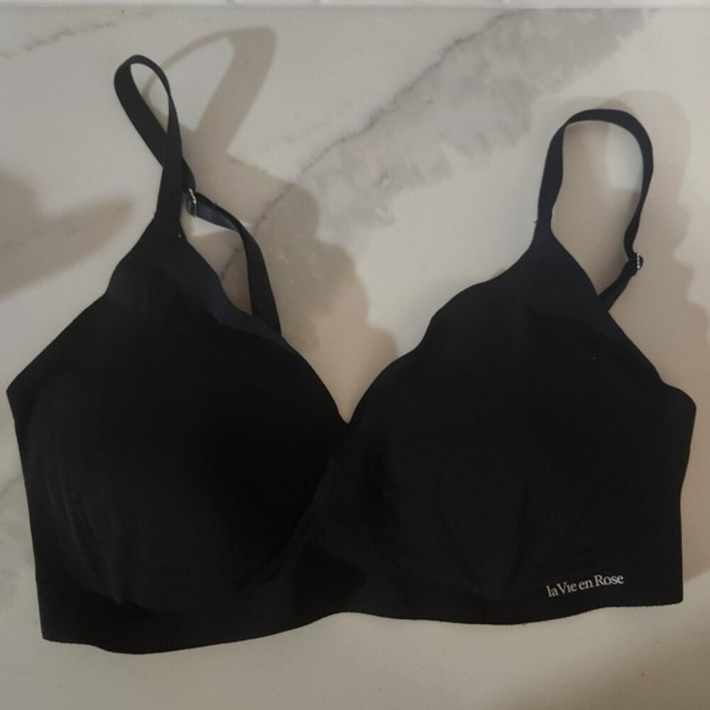 La Vie en Rose Black T-Shirt Bra Wireless Comfort Stretch Size L G‎